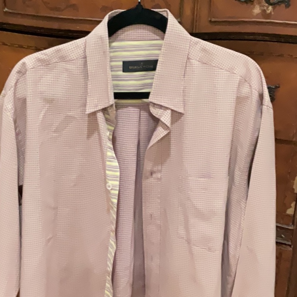Bugatchi Men's Lavender and yellow Checkered Shirt - Picture 4 of 5